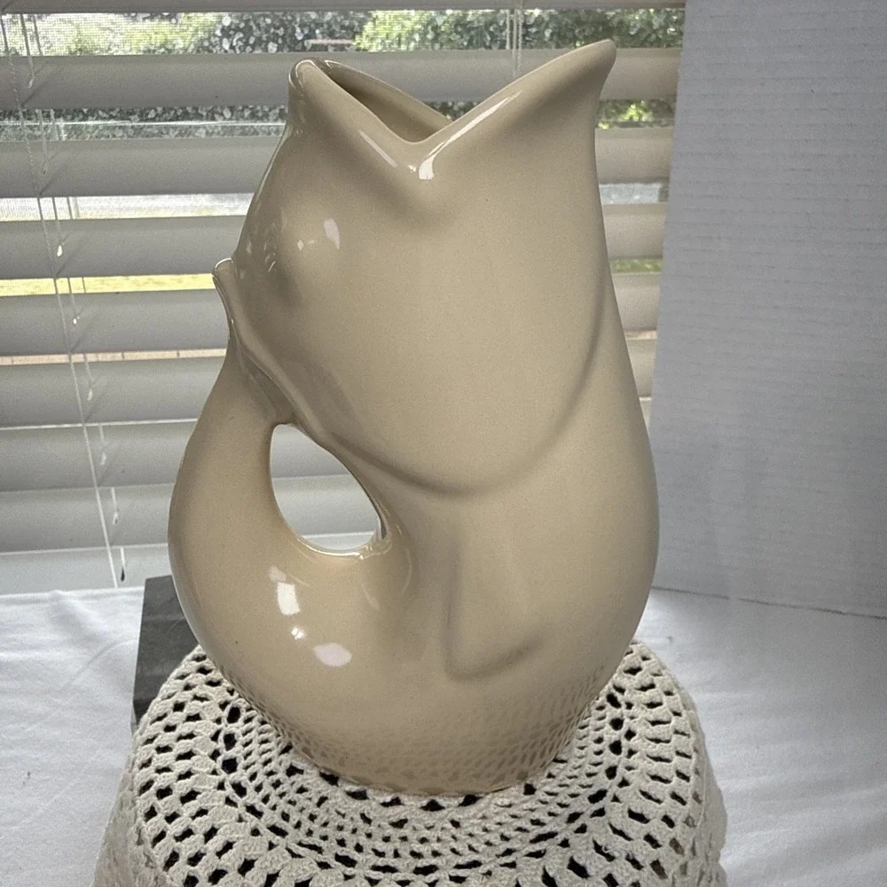 2006 White Gurgle Pot Koi Fish Pitcher/Vase 6.5